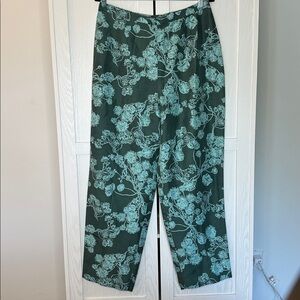 Adrianna Papell Women's 100% Silk Wide Leg Coastal Green Floral Pants Size 16